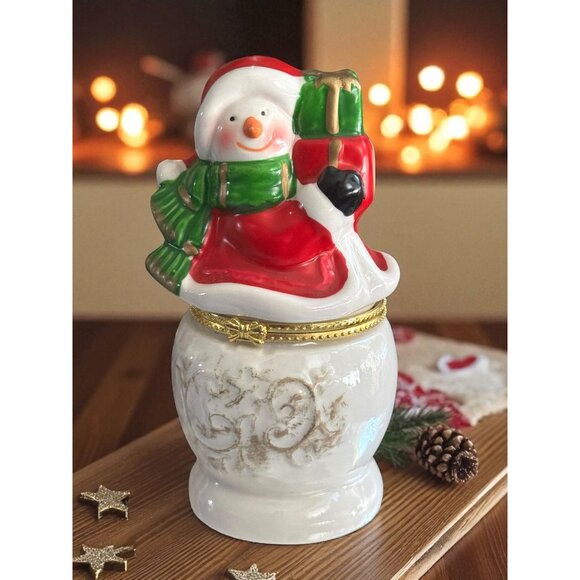 Vintage Snowman Limoges Porcelain Hinged Trinket Jar Holiday Decor - Picture 7 of 13